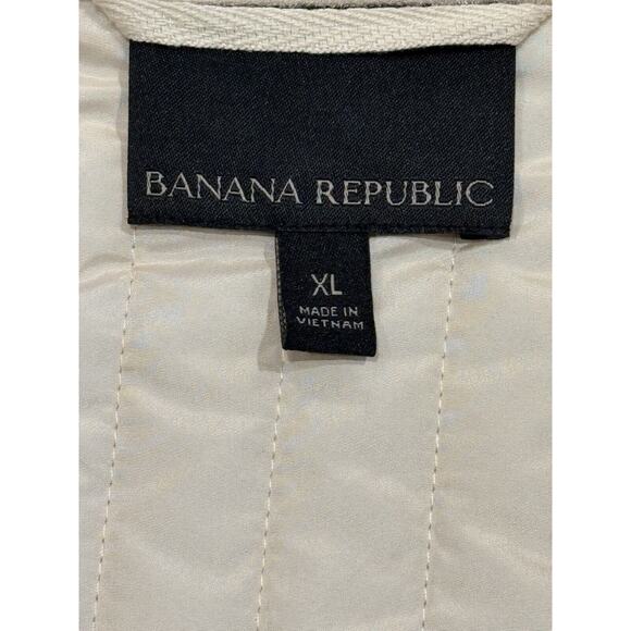 Banana Republic Women's Ivory Quilted Jacket With Faux Sued Collar & Trim Sz XL - Picture 7 of 13